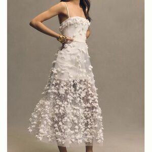 HELSI AUDREY SQUARE-NECK FLORAL APPLIQUE SHEER MIDI DRESS